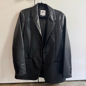 Zara Sleek Black Leather Jacket Medium